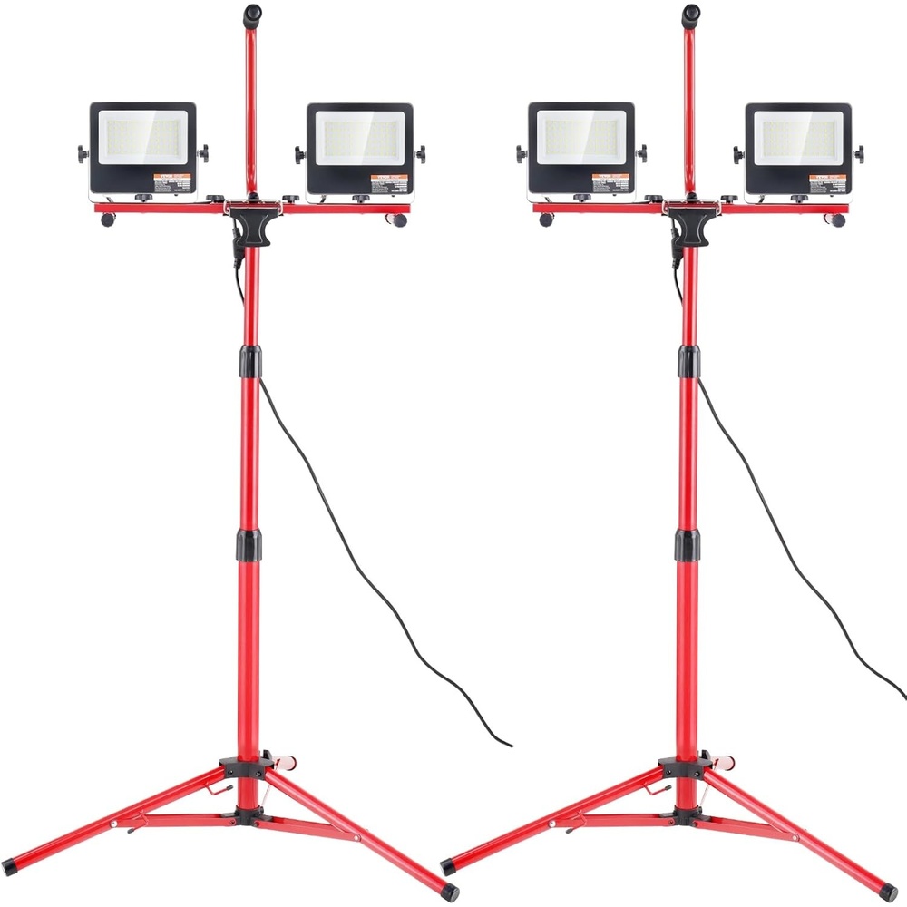 image:imageVEVOR LED Work Light with Stand 132Ah Rechargeable Cordless Camping Light with 3 Lamp Heads Detachable Tripod Stand 2200 Lumens 3000K6500K Dimmable Portable Construction Lighting for Job Site10000 LM Corded 2 Pack