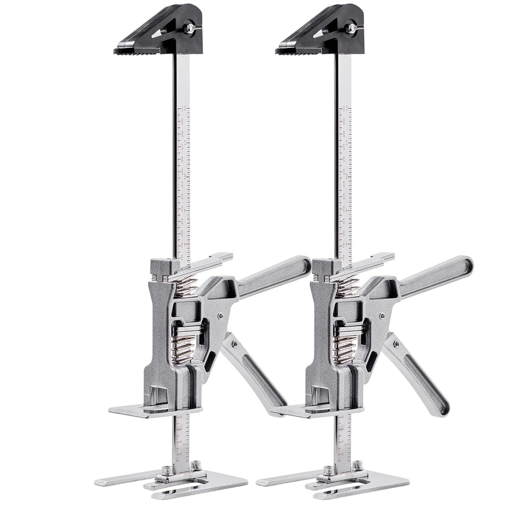image:imageVEVOR Labor Saving Arm Jack 2 PCS 220 lbs Bearing Capacity Lifting up to 71 Metal Hand Lifting Jack Tool with Magnetic Level Adjustable Height for Door Window Furniture Woodworking SilverL12inch