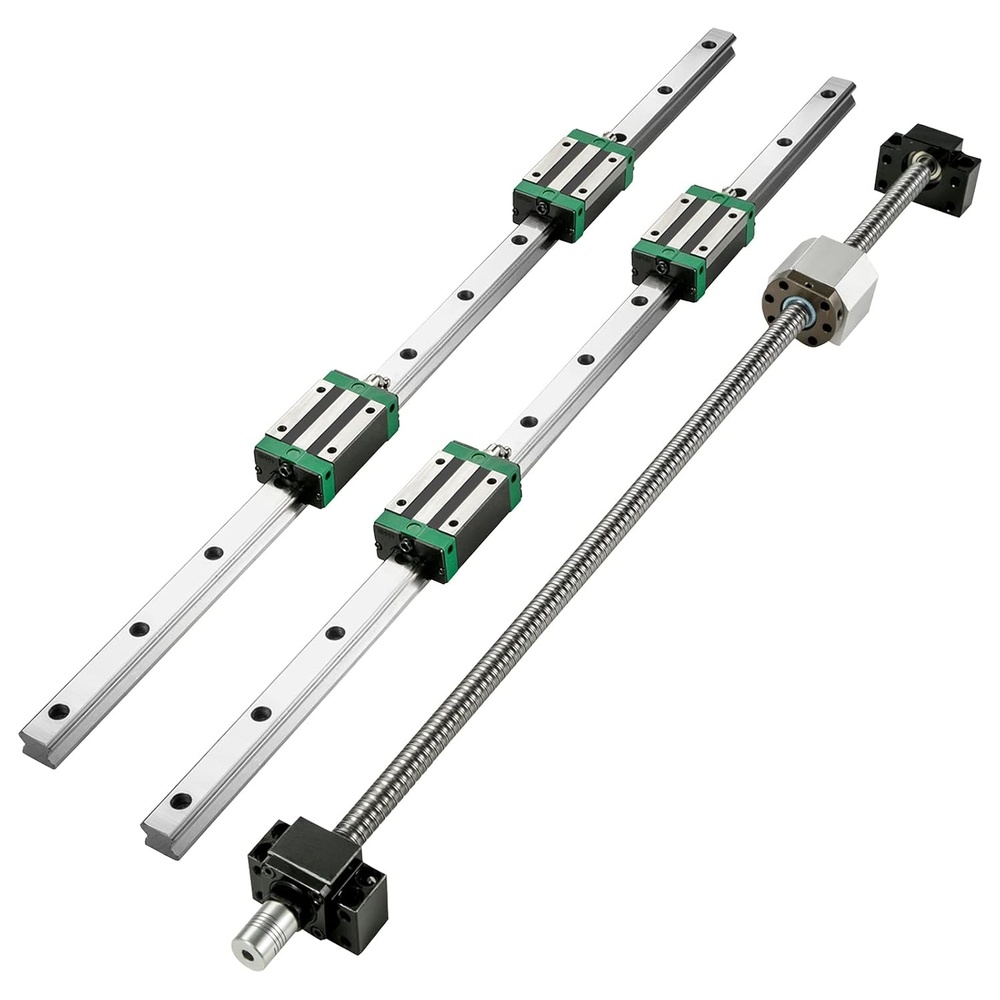 image:imageVEVOR Linear Guide Rail 2PCS HGR201000mm Linear Slide Rail 1Pcs RM16051000mm Ballscrew with BF12BK12 Kit Coupling Slide Blocks Linear Guide Rail Set for DIY CNC Routers Lathes Mills