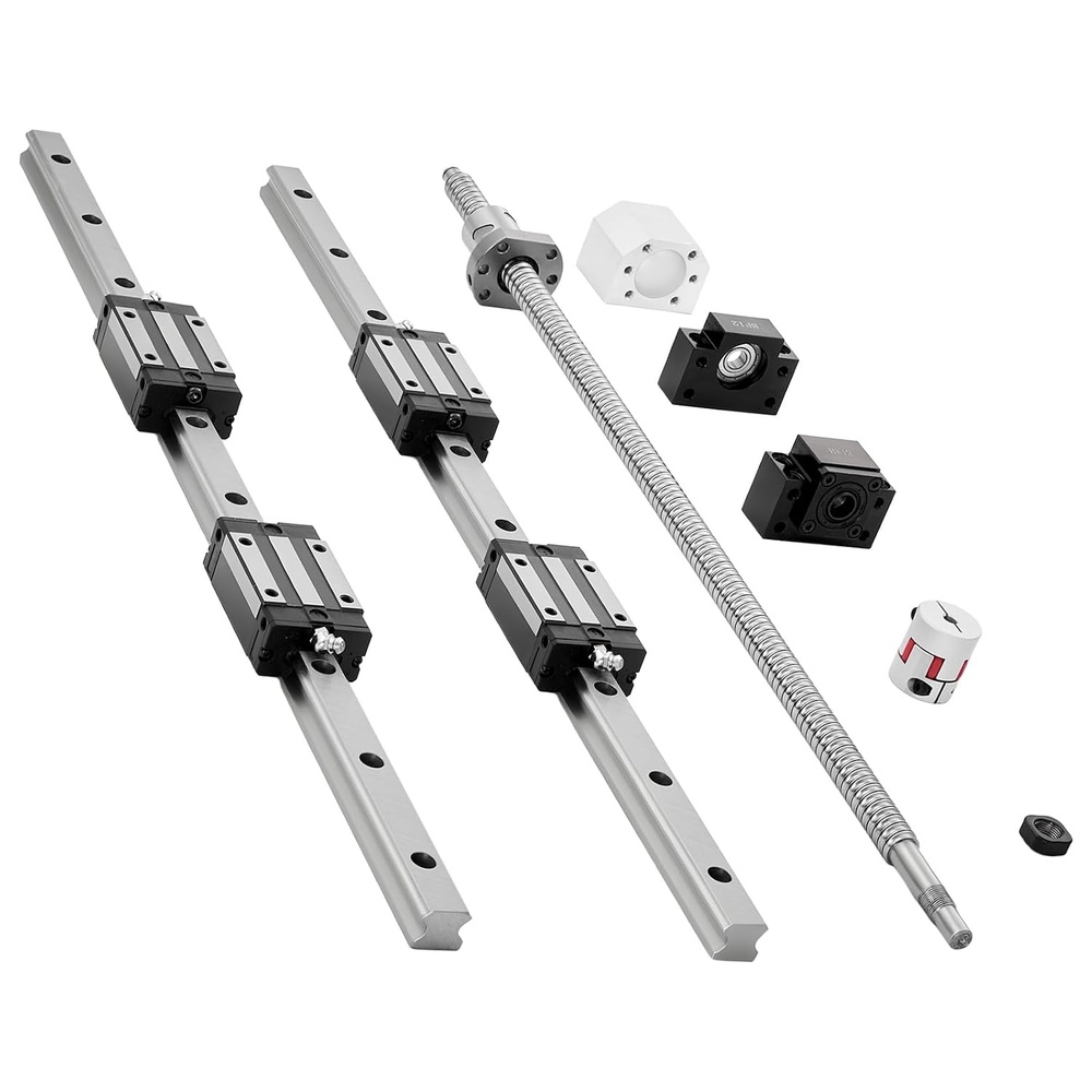 image:imageVEVOR Linear Rail Guide Kit HGR20 2PCS 600 mm 2362 inch Linear Rails and 1PCS Ball Screw 4PCS Slide Blocks with BF12BK12 End Support Coupling and Nut Housing for DIY CNC Routers Lathes Linear Rail Slide HGR20600mm236 x 41 x 2 in