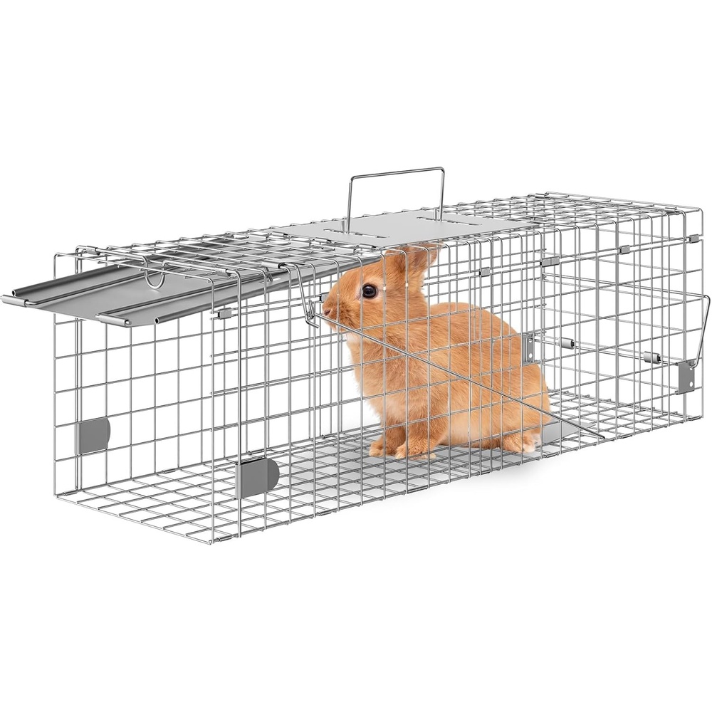 image:imageVEVOR Live Animal Cage 24 x 8 x 8 Humane Cat Cage Galvanized Iron Folding Animal Cage with Handle24 x 8 x 8