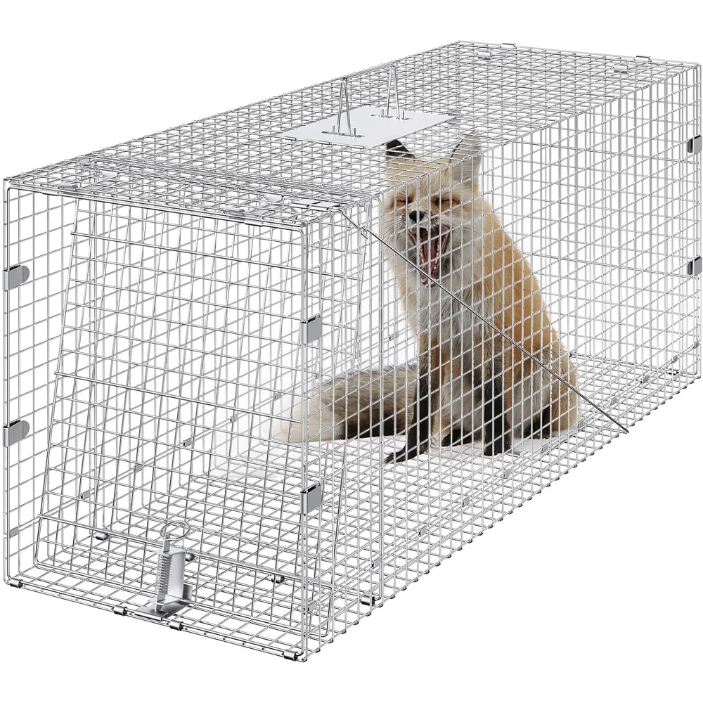image:imageVEVOR Live Animal Cage 24 x 8 x 8 Humane Cat Cage Galvanized Iron Folding Animal Cage with Handle50 x 20 x 26