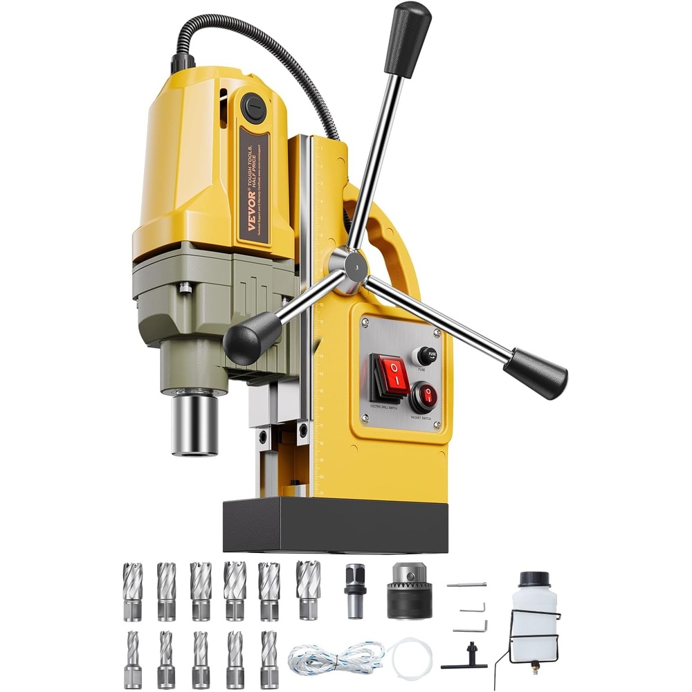 image:imageVEVOR Magnetic Drill 1100W 157 Boring Diameter 2697lbf12000N Portable Electric Mag Drill Press with 7 Bits 580 RPM Max Speed Drilling Machine for any Surface and Home ImprovementW 16 11pcs Yellow