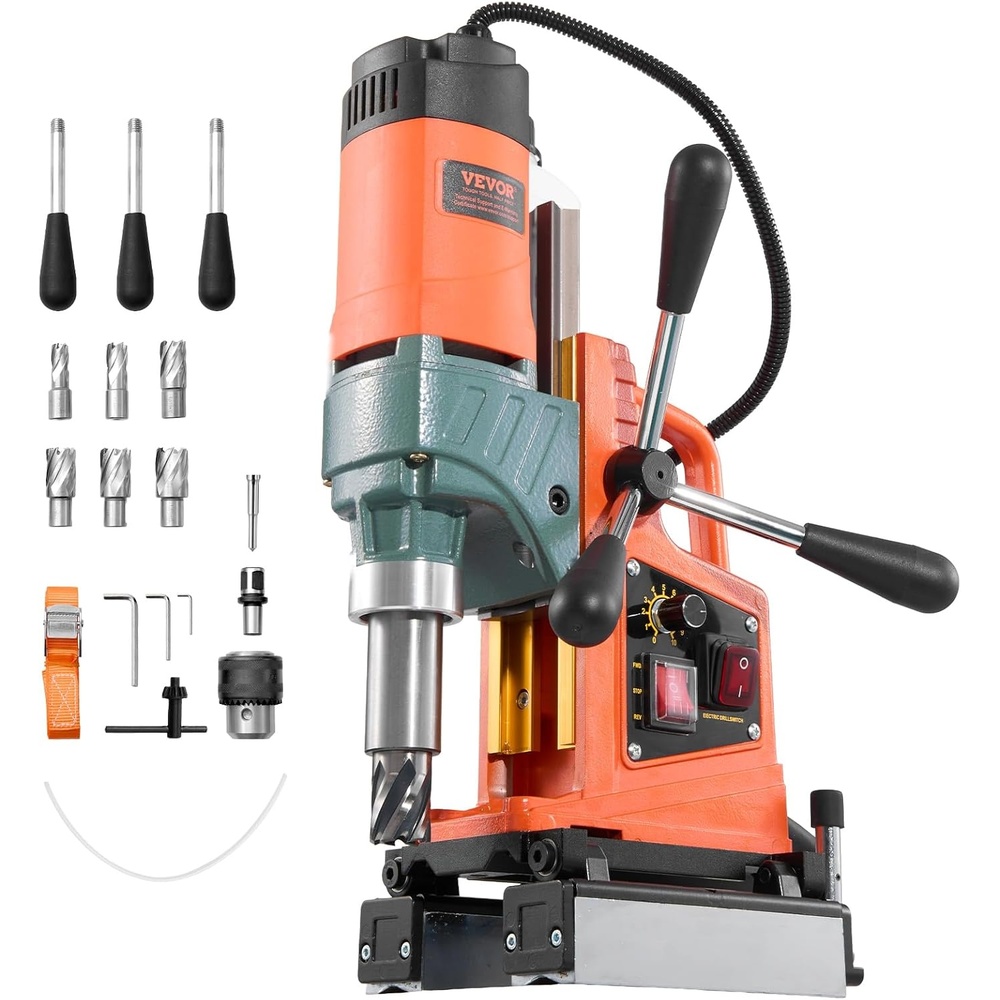 image:imageVEVOR Magnetic Drill Press 1400 W 2 inch Boring Diameter 0750 RPM Speed Reversible Direction Mag Drill Press with 6 Core Bits Electric Drilling Machine for Industrial and Home ImprovementTube Drill  26Pcs