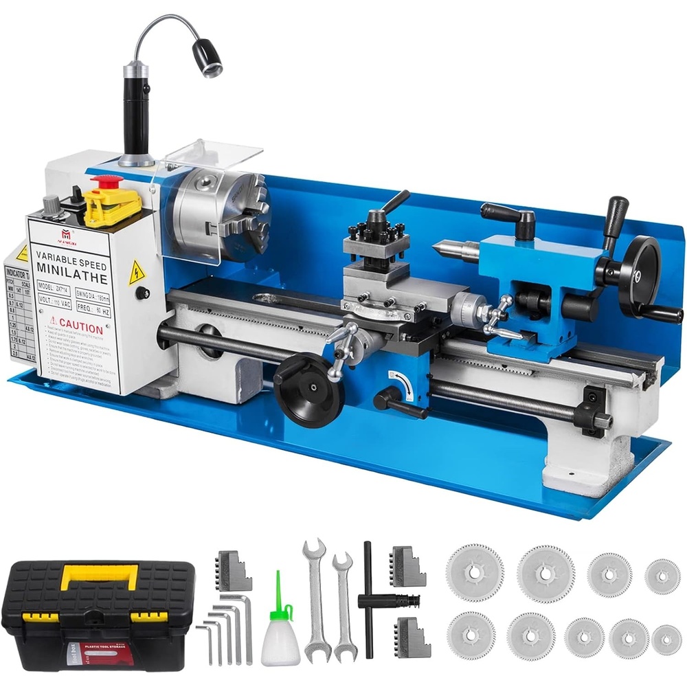 image:imageVEVOR Metal Lathe 7x14inch Precision Bench Top Mini Metal Lathe 550W Precision Metal Lathe Variable Speed 502500 RPM Nylon Gear with A Movable Lamp