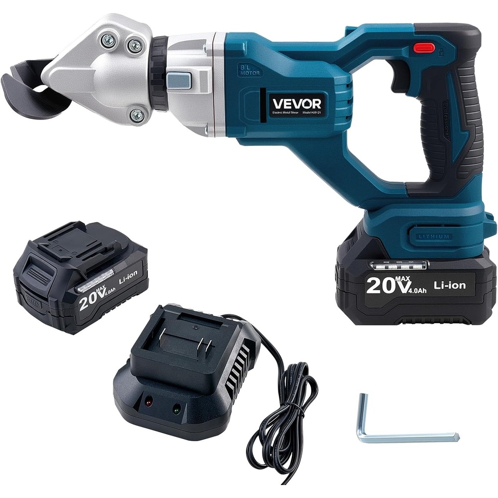 image:imageVEVOR Metal Shear Cordless Sheet Metal Cutter with 360Degree Pivoting Head Double Blades 110VAC 20VDC Cuts 18 GA Galvanized Steel 20 GA Stainless Steel Aluminum Plastic Cardboard 2800SPMCordless Sheet Metal Shear with Battery