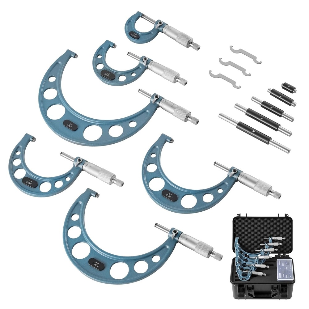 image:imageVEVOR Micrometer Set Digital Outside Micrometer 01 inch Measuring Range 000005 Resolution UltraPrecision 00001 Accuracy LCD Screen inmm Switch Carbide Tip with Protective Case011223344556