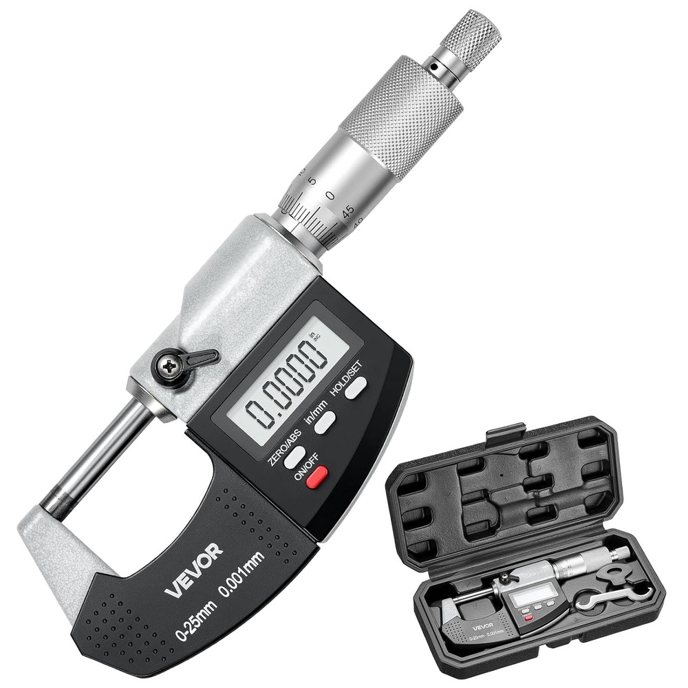 image:imageVEVOR Micrometer Set Digital Outside Micrometer 01 inch Measuring Range 000005 Resolution UltraPrecision 00001 Accuracy LCD Screen inmm Switch Carbide Tip with Protective Case01 in