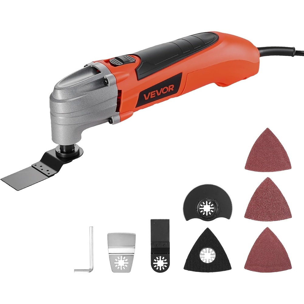 image:imageVEVOR Oscillating Tool Multitool 22Amps 22000 OPM Electric Oscillating Multi Tool Kit Corded with 28 Oscillating Angle 7PCS Saw Accessories for Cutting Scraping Sanding Floor StrippingBlack Orange