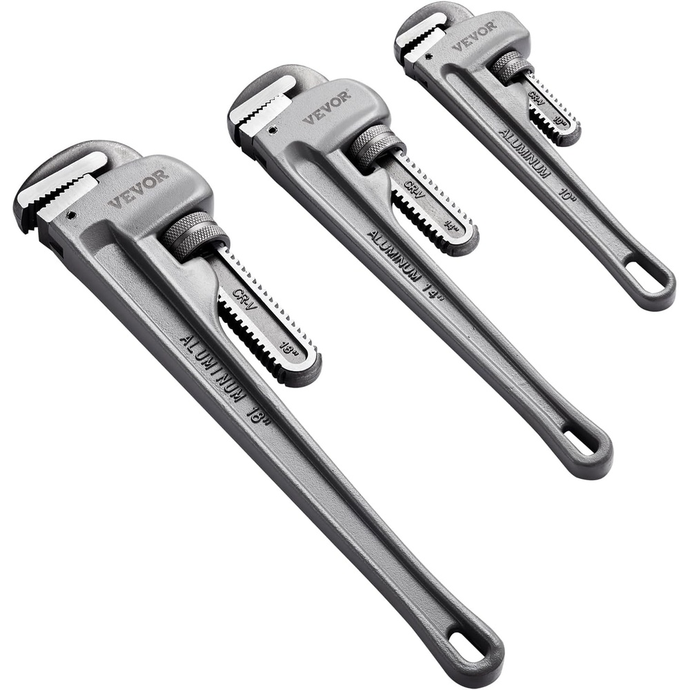 image:imageVEVOR Pipe Wrench 18 Aluminum Straight Pipe Wrench Adjustable Plumbing Wrench with High Strength Jaw and Ergonomic Handle Easy to Carry Hangable Design for Water Pipes Automotive Repairs10 14 18 Pipe Wrench Set