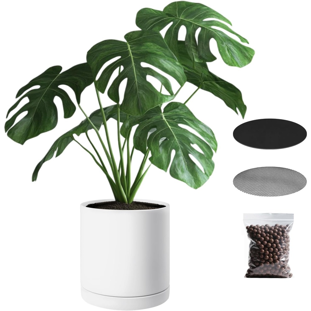 image:imageVEVOR Plant Pot 12Inch Ceramic Pots for Plants with Drainage Holes NonSlip Pads amp Detachable Saucer Modern Ceramic Flower Pots Indoor and Outdoor Tree Planter Pot Home amp Office12 in  1 Pcs