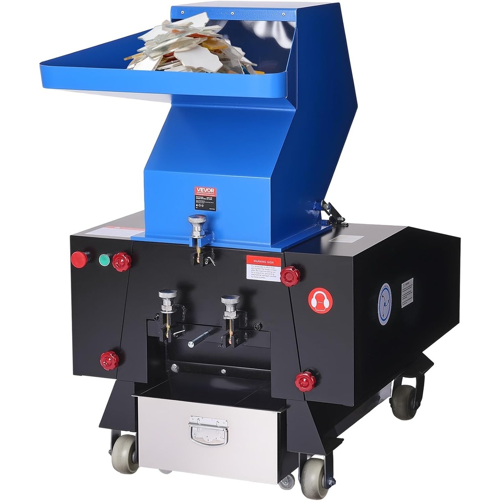 image:imageVEVOR Plastic Shredder Crusher 3HP22KW Plastic Grinder Granulator 100150kgh Capacity Pulverizer Recycling Machine with Wheels SDK11 Blade amp 6mm Mesh for PVC ABS PTFE 220V 60Hz 3Phase55HP 40KW