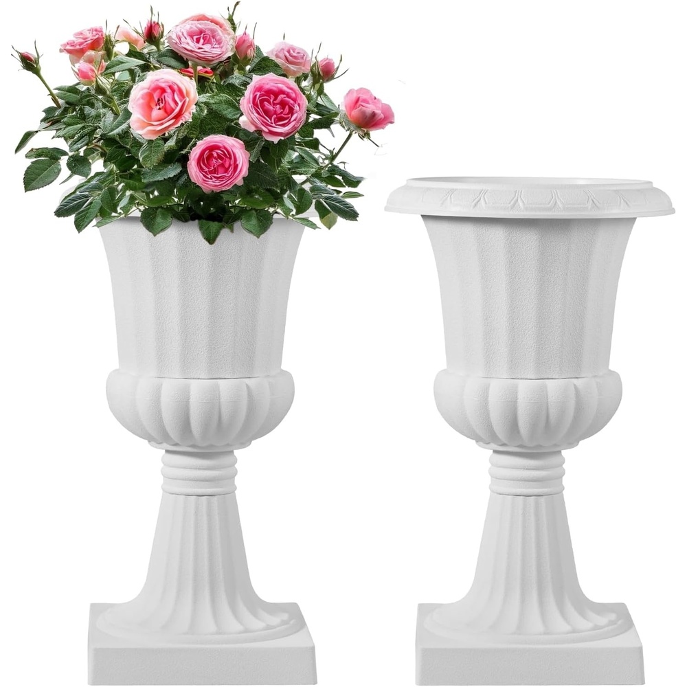 image:imageVEVOR Plastic Urn Planters 98 x 165 Inch 2 Pack White Classic Flower Pots Front Porch Planters Indoor amp Outdoor Vase for Wedding Party Event Home Stage Garden Balcony Patio DecorationWhite