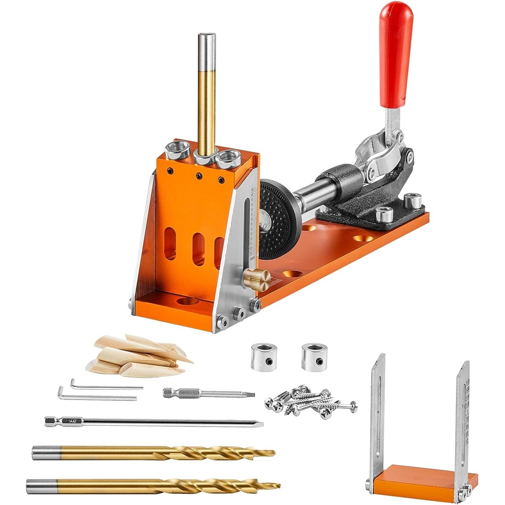 image:imageVEVOR Pocket Hole Jig 56 Pcs Mini Jig Pocket Hole System with 9 Cclamp Step Drill Wrench Drill Stop Ring Square Drive Bit and Screws for DIY Carpentry ProjectsPro