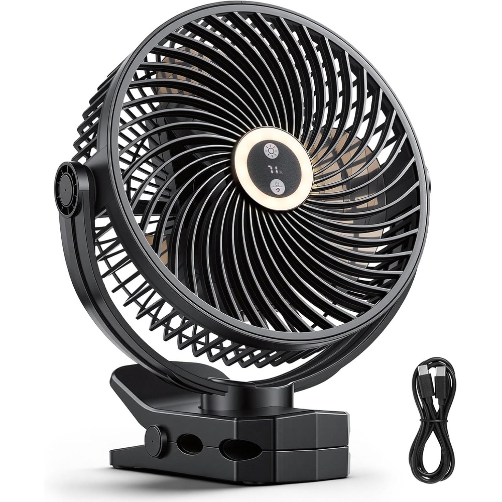 image:imageVEVOR Portable Clip Fan Rechargeable Clip On Fan with Light USB Port with 3 Speeds amp Circulation Mode Strong Airflow Sturdy Clamp Long Runtime for Desk Golf CartOutdoor Camping TreadmillBlackPortable Clip Fan w Light  Black