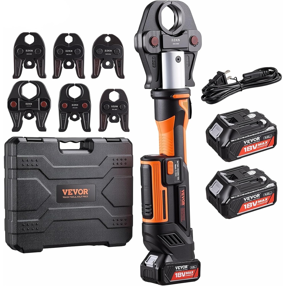image:imageVEVOR Press Tool 18V Electric Pipe Crimping Tool for 12 34 1 Copper Pipes 24KN Press Tool Kit Compatible with ProPress with 3 Press Jaws 2pcs 18V 2AH Battery Fast Charger amp Carrying CaseStandard Size