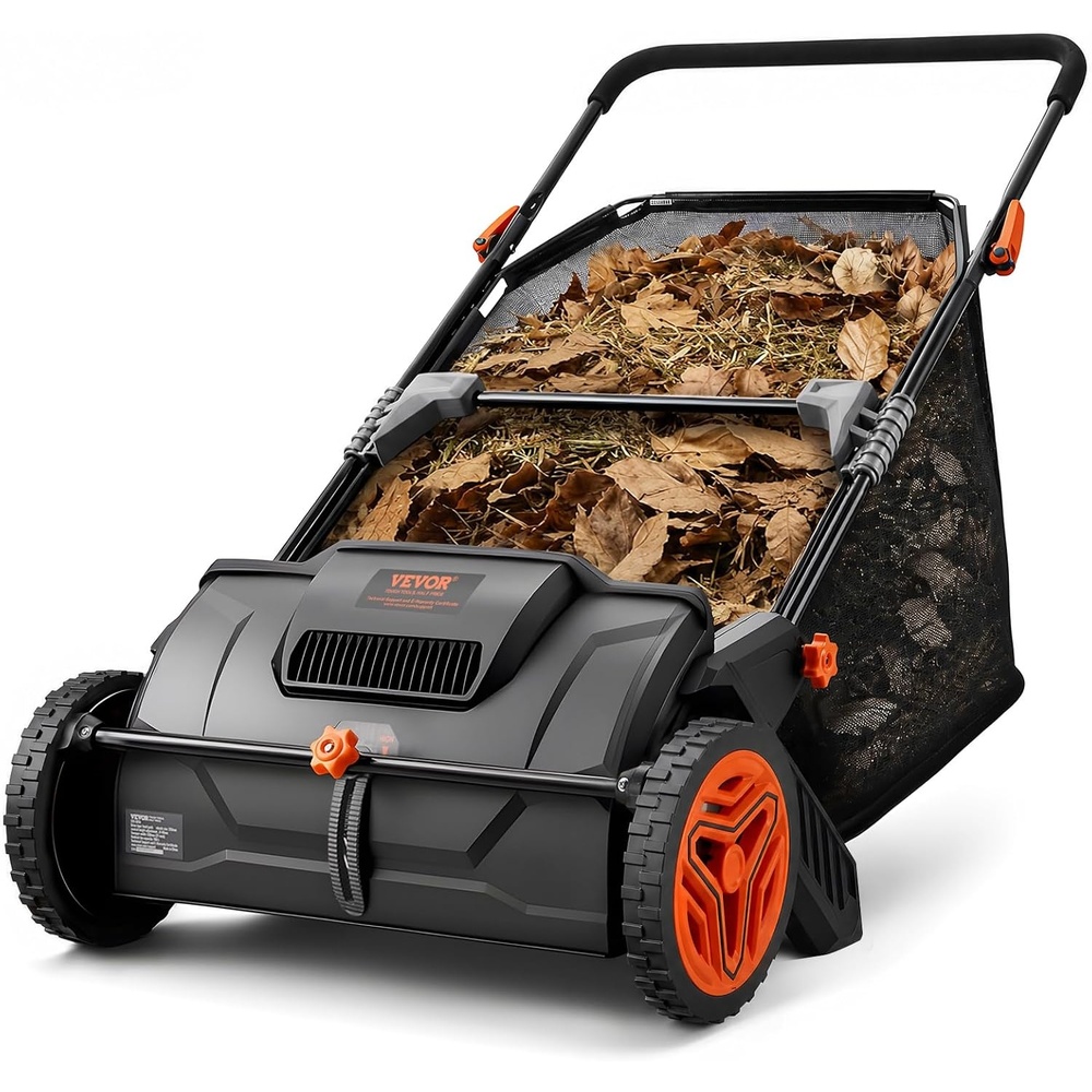 image:imageVEVOR Push Lawn Sweeper 26 Inch Leaf amp Grass Collector Strong Rubber Wheels  Heavy Duty Thickened Steel Durable to Use with Large Capacity 7 ft Mesh Collection Bag 4 Spinning Brushes21 inch Classic
