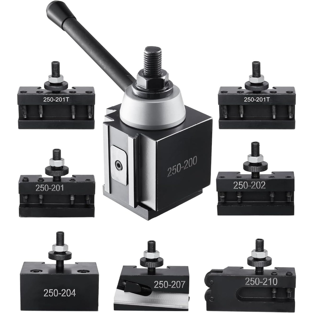 image:imageVEVOR Quick Change Tool Post Set 6 Pcs Includes Lathe Tool Holders Tool Post with Turning Tool Holder Accessories Fit for Mini Lathe amp Metal Lathe 612 Swing Durable Steel Material8Pcs
