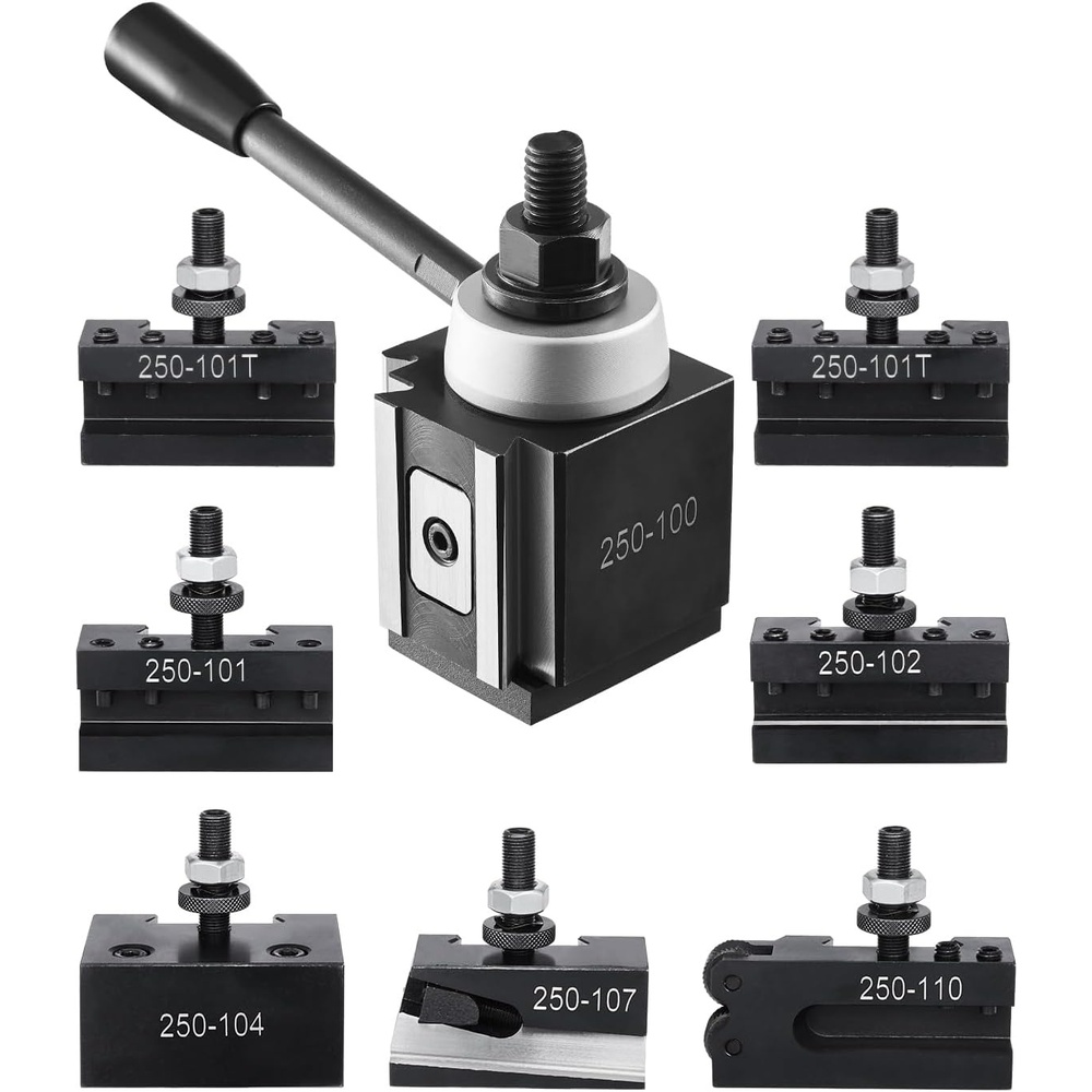 image:imageVEVOR Quick Change Tool Post Set 8 Pcs Includes Lathe Tool Holders Tool Post with Turning Tool Holder Accessories Fit for Mini Lathe amp Metal Lathe 612 Swing Durable Steel Material