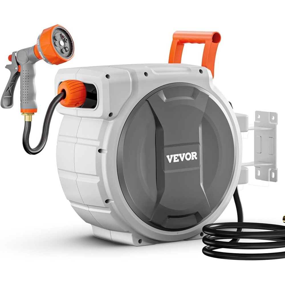 image:imageVEVOR Retractable Garden Hose Reel 12 Inch x 145 ft Wall Mounted Hose Reel Heavy Duty Garden Hose Reel with 9 Patterns Nozzle Any Length Lock Upgraded Slow Return System and 180Swivel Bracket  Heavy Duty Garden Tool with 9 Patterns Nozzle Any Length Lock Upgraded Slow Return System 180 Swivel Bracket amp PP Shell12 in x 145 ft