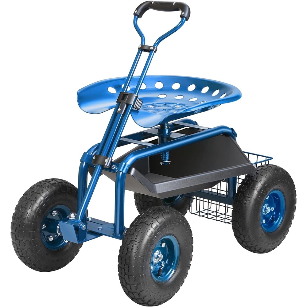 image:imageVEVOR Rolling Garden Cart with Swivel Seat Heavy Duty Garden Seat with Storage Basket amp Tool Tray 300 lbs Weight Capacity Outdoor Utility Gardening Stool Scooter for Lawn Yard Planting WeedingBlue