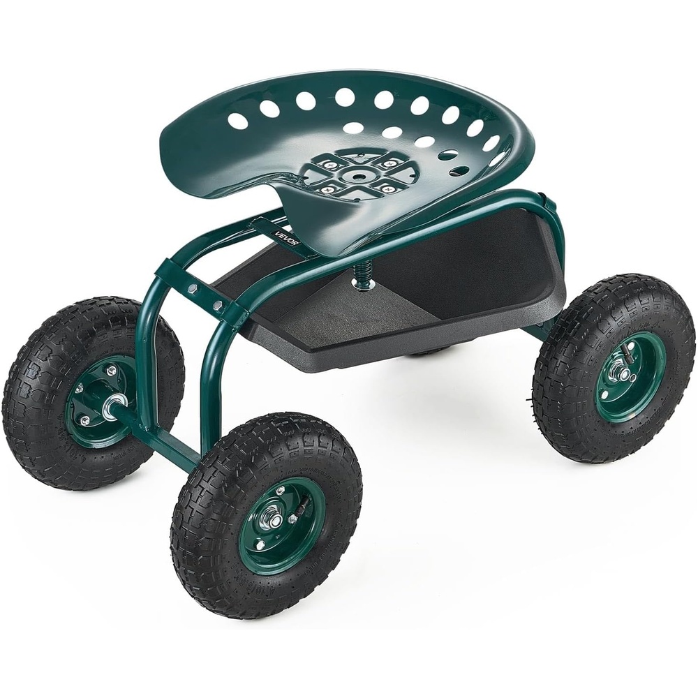 image:imageVEVOR Rolling Garden Cart with Swivel Seat Heavy Duty Garden Seat with Storage Basket amp Tool Tray 300 lbs Weight Capacity Outdoor Utility Gardening Stool Scooter for Lawn Yard Planting WeedingBlack