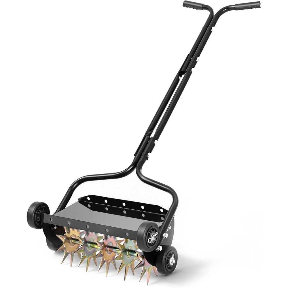 image:imageVEVOR Rolling Lawn Aerator 18inch HeavyDuty Manual Rolling Aerator Lawn with Detachable Handle and 27 Iron Spikes Rolling Lawn Aeration Tool for Garden Patio Yard Compacted Soils and Lawns BlackRolling Weighted Pro
