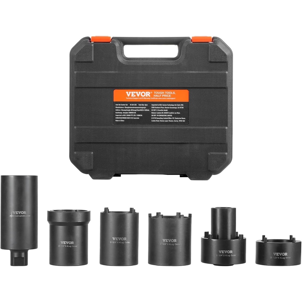 image:imageVEVOR Spindle Nut Socket Tool Kit  12 inch Drive 6 Piece Axle Hub Nut Socket Axle Spindle Nut Retainers Remover with Storage Case for Toyota Ford 4WD Vehicles and GM Vehicles