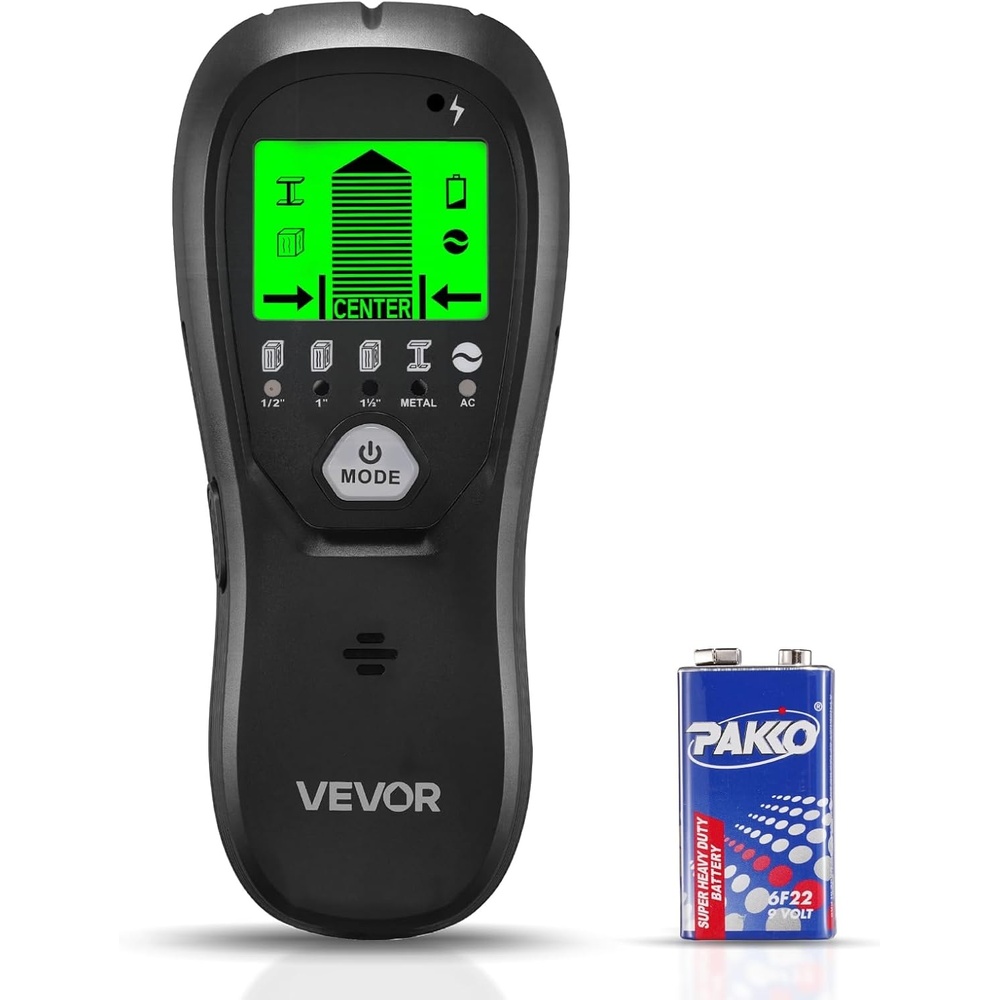 image:imageVEVOR Stud Finder Wall Scanner 5 in 1 Electronic Wall Stud Detector with Smart Sensor HighDefinition LCD Display and Audio Alarm for the Center and Edge of Metal AC Wire Joists Pipes Black