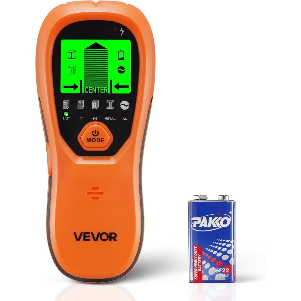 image:imageVEVOR Stud Finder Wall Scanner 5 in 1 Electronic Wall Stud Detector with Smart Sensor HighDefinition LCD Display and Audio Alarm for the Center and Edge of Metal AC Wire Joists Pipes Orange