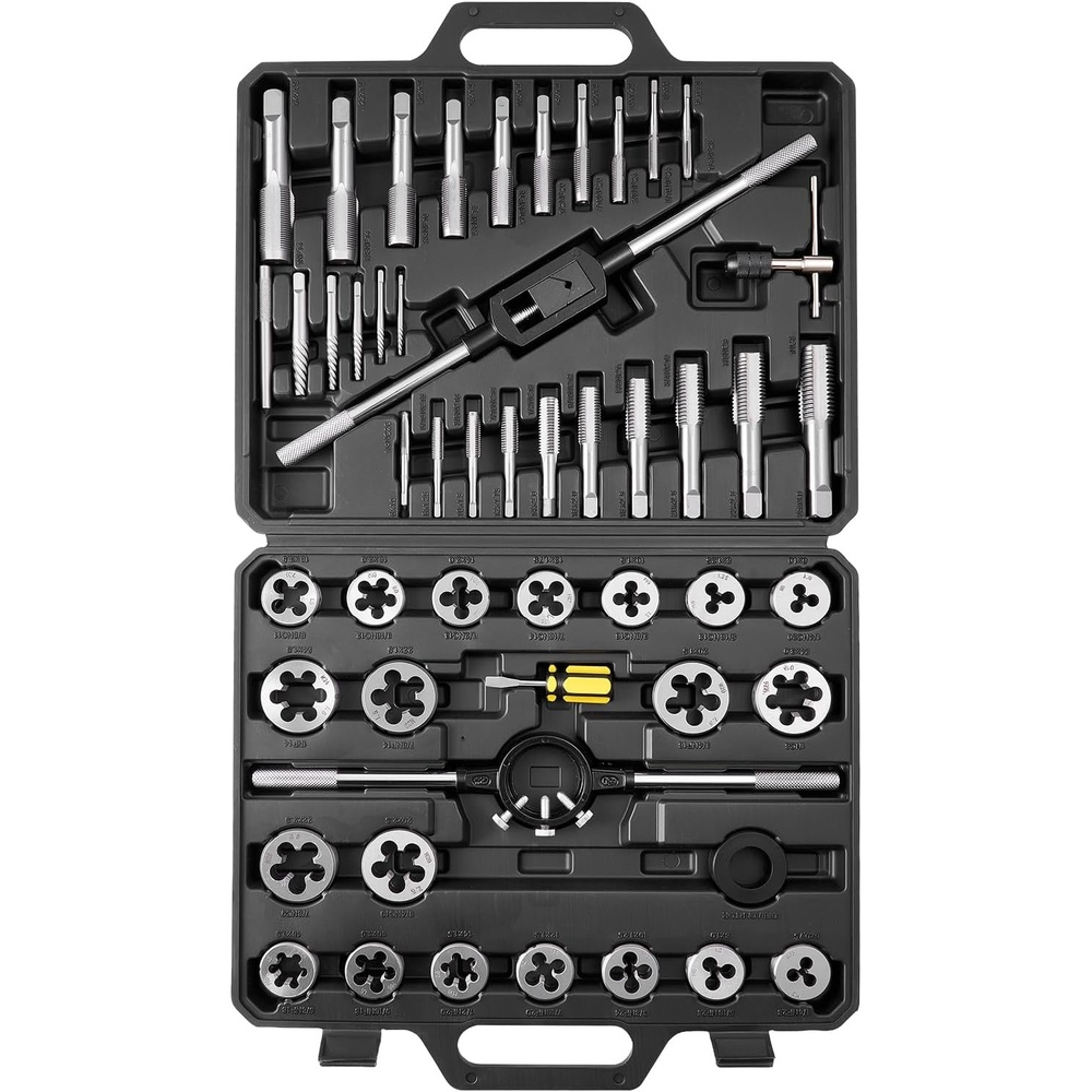 image:imageVEVOR Tap and Die Set 86Piece Metric and SAE Sizes M3 to M12 4 to 58 with Coarse and Fine Thread Taps and Dies Wrench Carrying Case and Complete Accessories for Threading and RethreadingLarge51pcsSAE