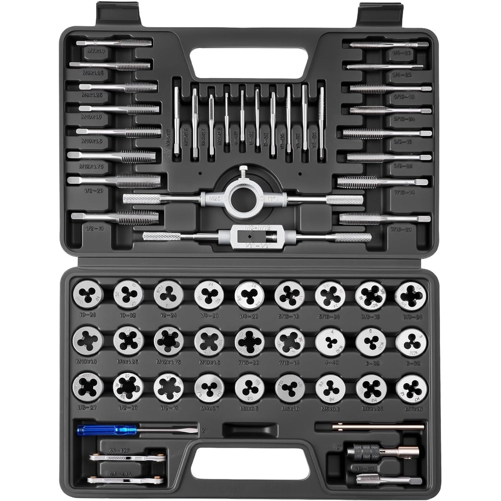 image:imageVEVOR Tap and Die Set 86Piece Metric and SAE Sizes M3 to M12 4 to 58 with Coarse and Fine Thread Taps and Dies Wrench Carrying Case and Complete Accessories for Threading and Rethreading60pcs