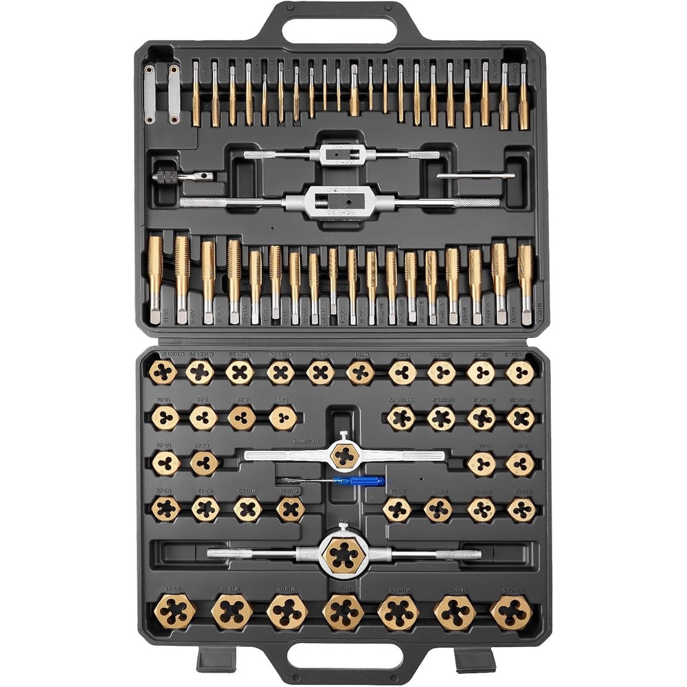 image:imageVEVOR Tap and Die Set 86Piece Metric and SAE Sizes M3 to M12 4 to 58 with Coarse and Fine Thread Taps and Dies Wrench Carrying Case and Complete Accessories for Threading and Rethreading86pcsTitaniumCoated