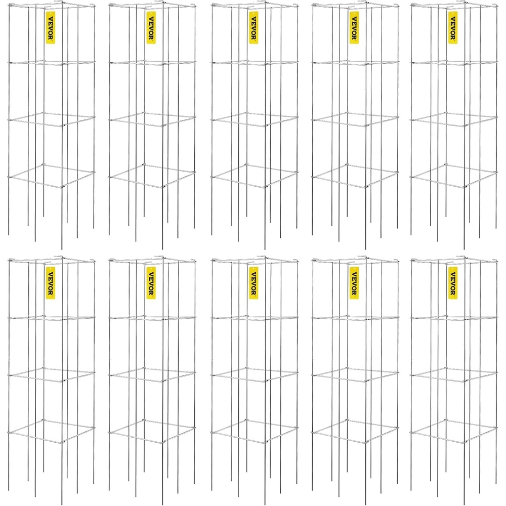 image:imageVEVOR Tomato Cages 118 x 118 x 461 10 Packs Square Plant Support Cages Silver PVCCoated Steel Tomato Towers for Climbing Vegetables Plants Flowers FruitsGreen