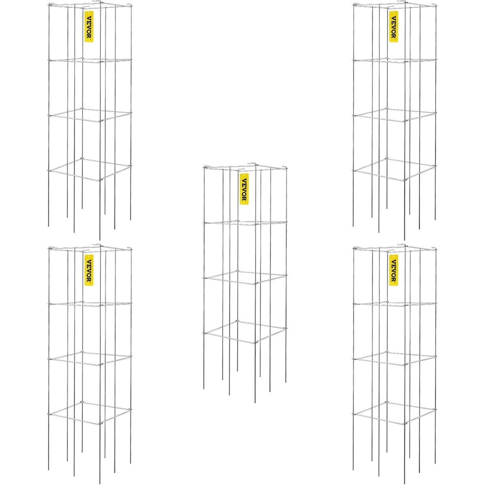 image:imageVEVOR Tomato Cages 118 x 118 x 461 10 Packs Square Plant Support Cages Silver PVCCoated Steel Tomato Towers for Climbing Vegetables Plants Flowers FruitsSilver