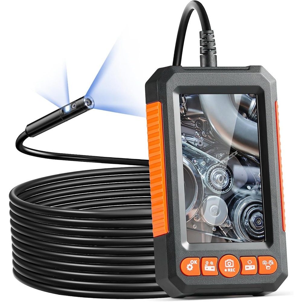image:imageVEVOR Triple Lens Inspection Camera with Light 5 IPS Screen Industrial Borescope 8X Zoom 1080P HD Split Screen 10 LED Lights Scope Camera for Automotive Plumbing165FTDualView