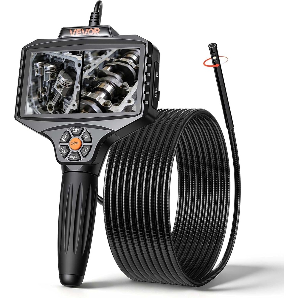 image:imageVEVOR Triple Lens Inspection Camera with Light 5 IPS Screen Industrial Borescope 8X Zoom 1080P HD Split Screen 10 LED Lights Scope Camera for Automotive Plumbing165FT360View