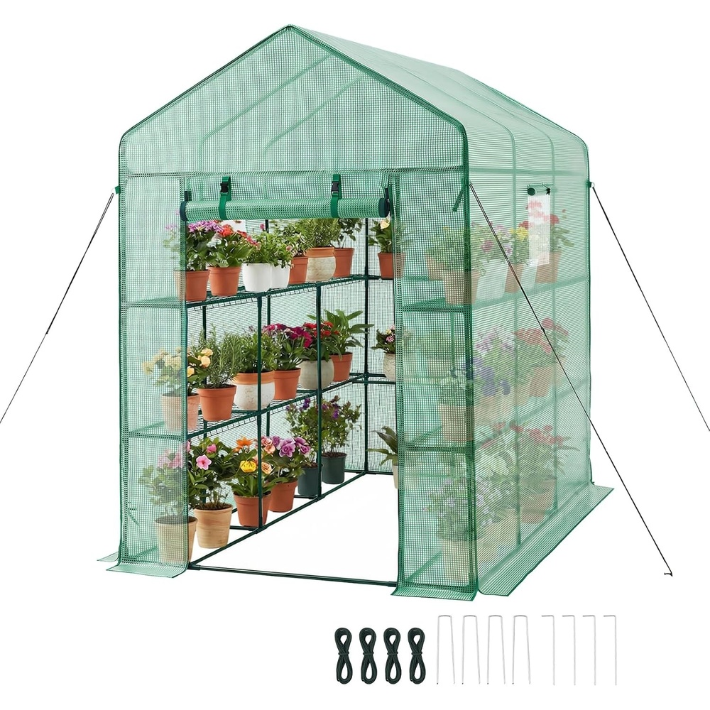 image:imageVEVOR Walkin Tunnel Greenhouse 15 x 7 x 7 ft Hoop House Greenhouse Tunnel with Watering System Plant Hot House with Steel Frame PE Cover RollUp Zipper Door and 8 Windows for Outdoors GreenGreen