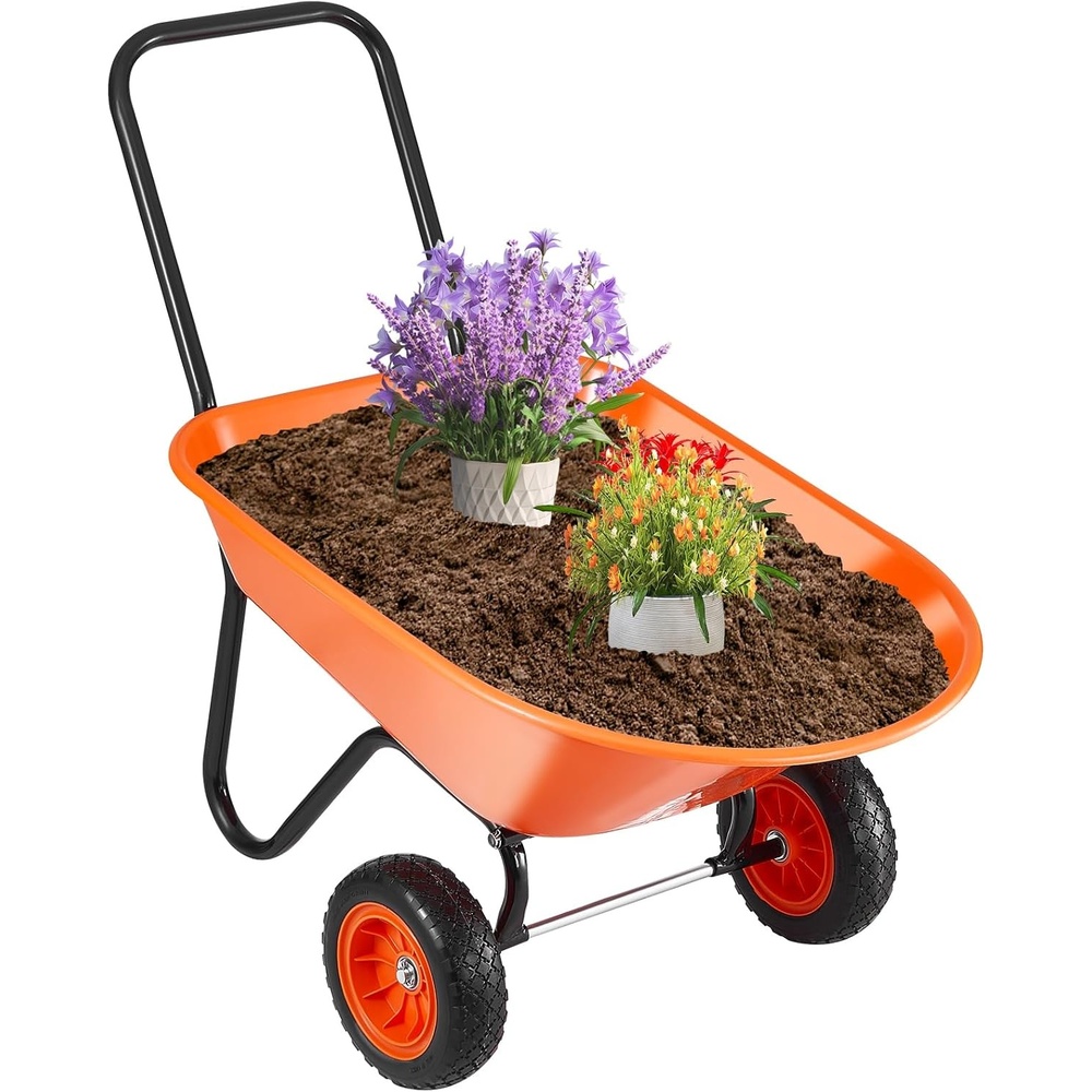 image:imageVEVOR Wheelbarrow Cart 5 Cu Ft Load amp 397 lbs Capacity 2 Wheels Garden Dump Cart Garden Wagon with Handle amp 10 Wide Track Wheels Easy Loading Utility Yard Cart amp Wagons for Outdoor Lawn Yard5 Cu Ft Load  397 lbs