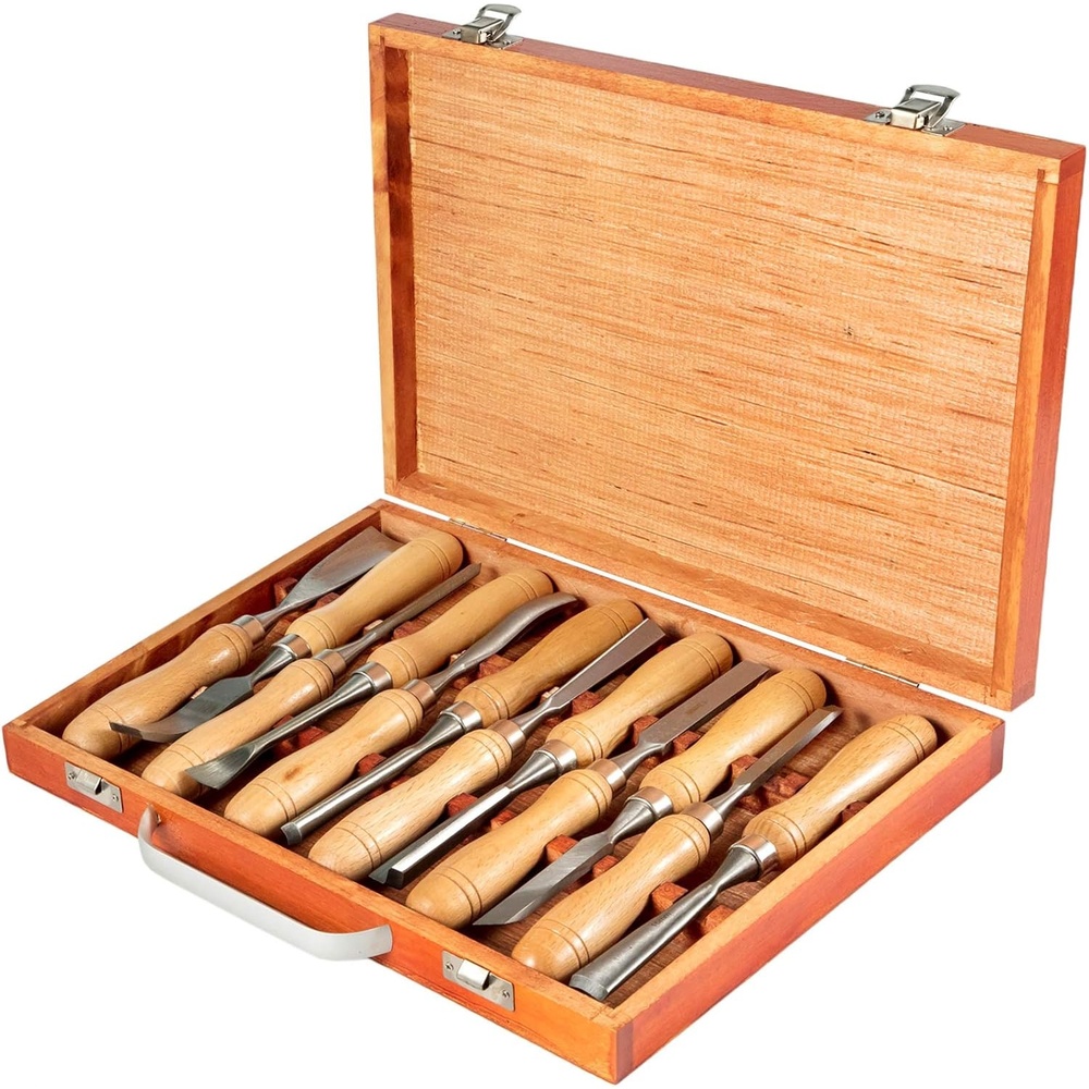 image:imageVEVOR Wood Chisel Sets 12pcsCarving Hand Chisel 334Inch Blade Length with Red Eucalyptus HandleWood Tool Box87 in