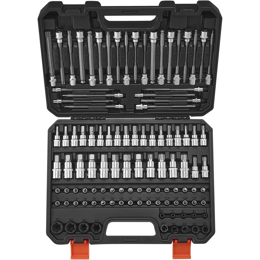 image:imageVEVOR XZN Triple Square Spline Bit Socket Set 10Piece M4  M18 Premium CrV Steel 14 in 38 in and 12 in Drives with Enhanced Storage Case Triple Square Socket Set for Hand Use Automotive107 PCS Hex  Torx  ETorx