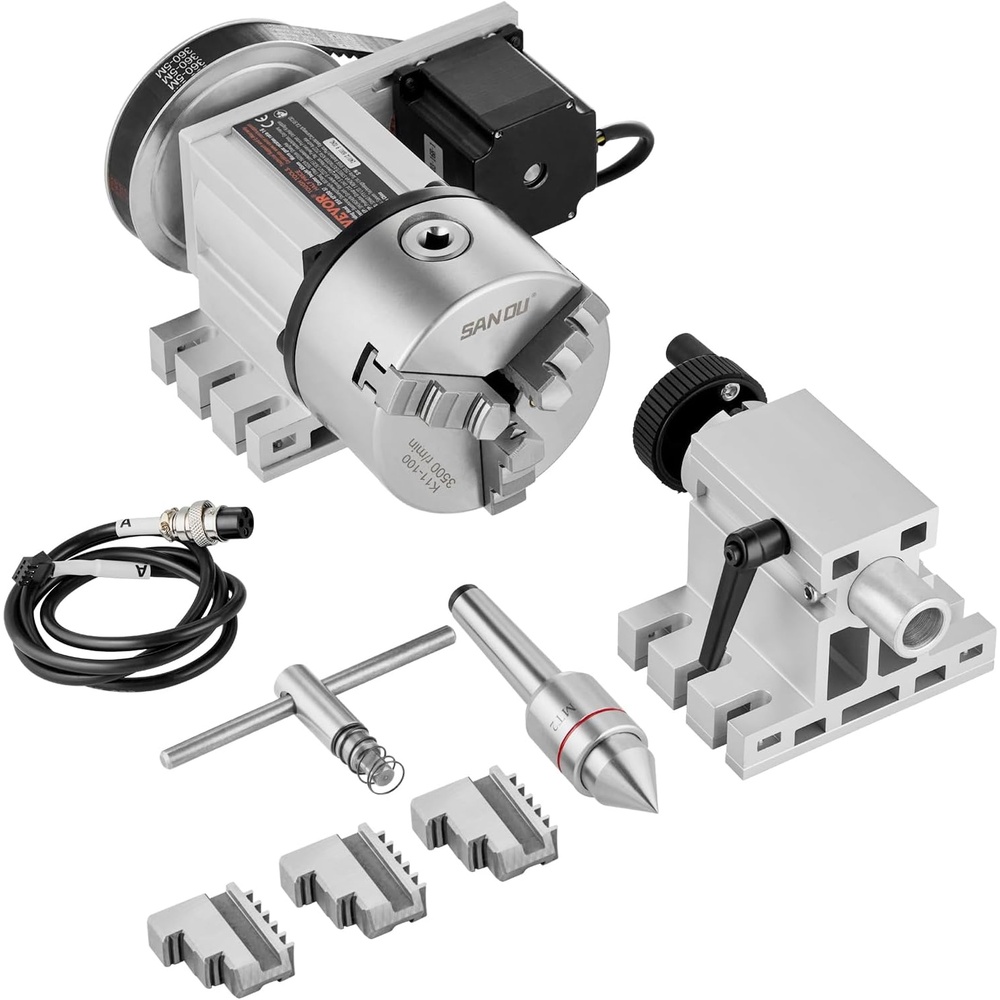 image:imageVevor 5Inch 3 Jaw Chuck Dividing Head Set Precision Semi Universal Dividing Head for Milling Machine Rotary Table Tailstock Milling SetK11100mm