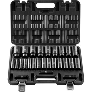 VEVOR 1/2″ Drive Impact Socket Set, 29-Piece Deep Sockets Standard SAE (3/8 to 1 inch) and Metric (10 to 24 mm) Size, 6 Point, CR-V Steel, Extension Bars (3″, 5″, 10″)(1/2″ 26PCS)