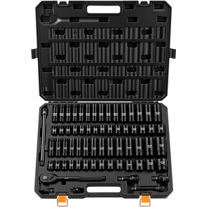 VEVOR 1/2″ Drive Impact Socket Set, 29-Piece Deep Sockets Standard SAE (3/8 to 1 inch) and Metric (10 to 24 mm) Size, 6 Point, CR-V Steel, Extension Bars (3″, 5″, 10″)(1/2″ 65PCS)