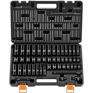 VEVOR 1/2″ Drive Impact Socket Set, 29-Piece Deep Sockets Standard SAE (3/8 to 1 inch) and Metric (10 to 24 mm) Size, 6 Point, CR-V Steel, Extension Bars (3″, 5″, 10″)(3/8″ 48 PCS)