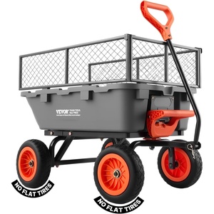 VEVOR 1500lbs Poly Garden Dump Cart Wheelbarrow Wagon with 2 in 1 Convertible Handle, Heavy Duty Yard Cart Wagon for with 13in All Terrain Wheels, Dump Trailer Tow Behind for Lawn Mower Tractor(Grey01)
