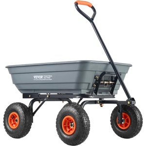 VEVOR 1500lbs Poly Garden Dump Cart Wheelbarrow Wagon with 2 in 1 Convertible Handle, Heavy Duty Yard Cart Wagon for with 13in All Terrain Wheels, Dump Trailer Tow Behind for Lawn Mower Tractor(Gray)