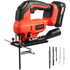 VEVOR 20V Cordless Jig Saw, 3/4″ Jigsaw Tool for Makita 18V Battery, 3000 SPM & 6 Variable Speed, Battery & Charger, LED Light, 0-45° Bevel Cuts, 6 Blades, 4 Orbital Settings, for Wood & Metal(Cordless 3/4″/3000SPM)