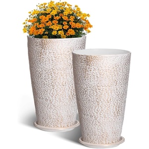 VEVOR 26 Inch Tall Planter Set of 2, Outdoor Large Tall Planters for Outdoor Indoor Plants, Tapered Black Planter for Front Porch, Patio, Garden, Plant Container Flower Pots with Built-in Drainage(Beige)