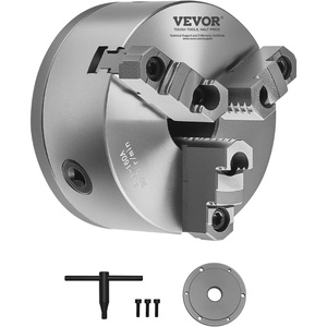 VEVOR 3-Jaw Lathe Chuck, 6 Inch (160 mm), Self-Centering Chuck with 1 1/2 in-8 Threaded Backing Plate, 0.12-5.71 in (3-145 mm) Clamping Range with T-wrench Screws, HT300 Material, for Wood Metal Lathe